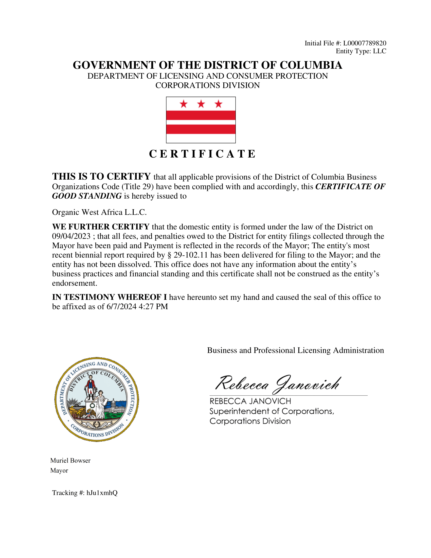 Certificate of Good Standing of Organic West Africa-1